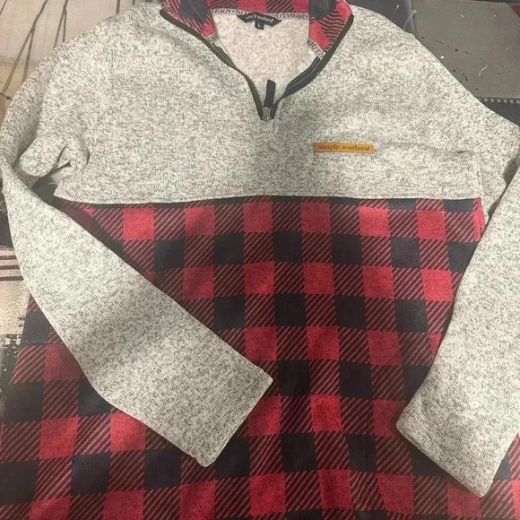Simply Southern Red and Black Plaid Sweater - Picture 1 of 4